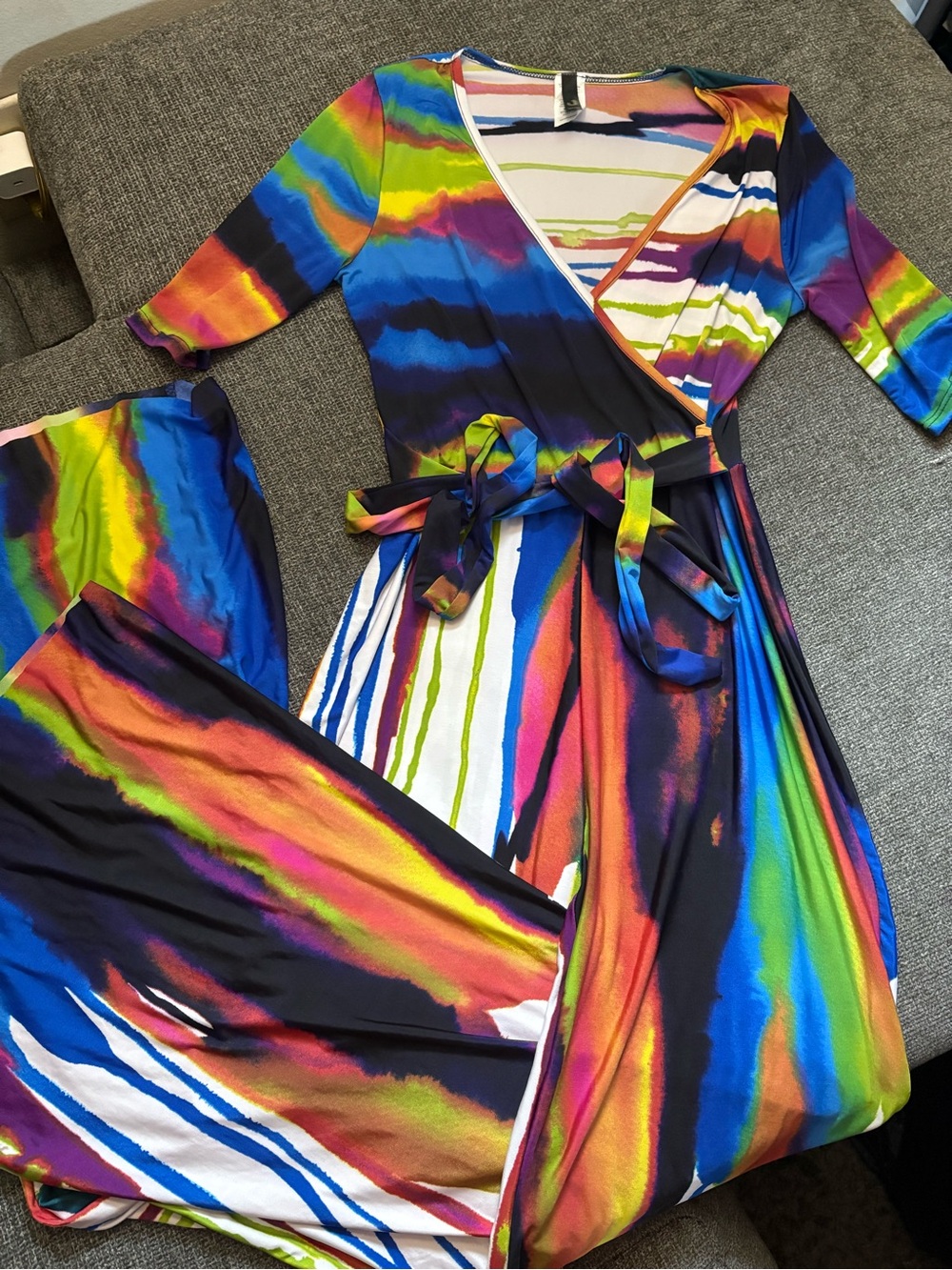 Women's Multicolor Wrap Jumpsuit with Tie Waist